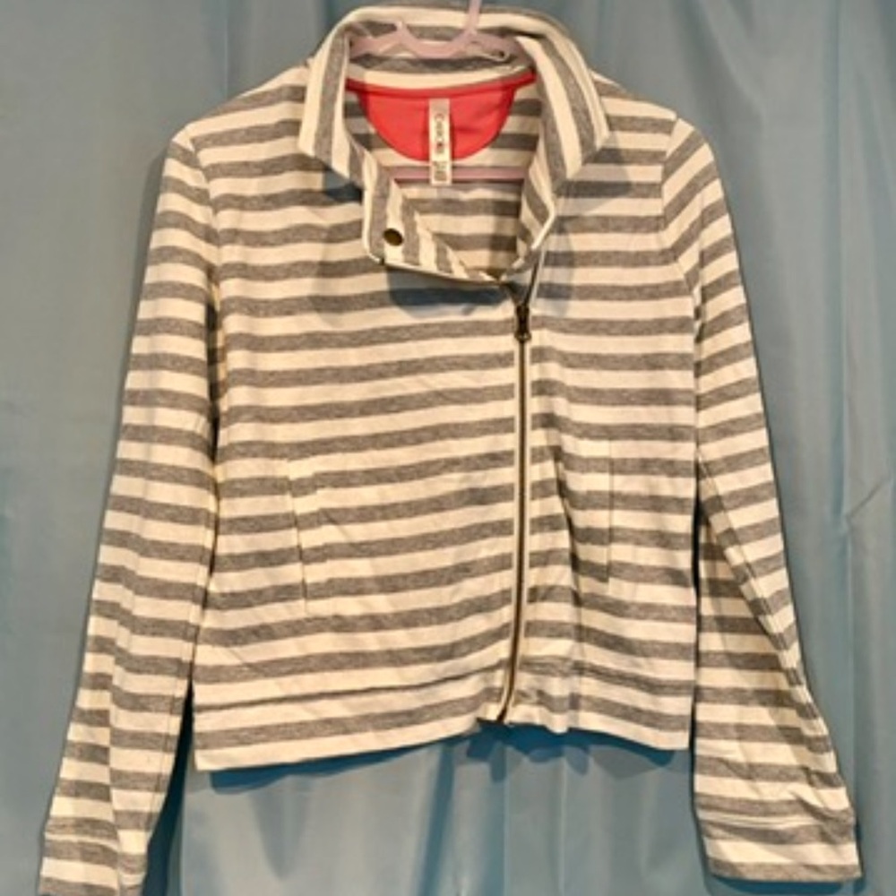 Cherokee Gray and White Bomber Jacket with Stripes